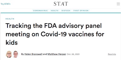 STAT News: FDA VRBPAC meets on Pfizer vax for kids