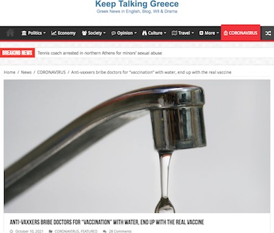 Greece: Drs take 400 euro bribes to vaccinate with water, give real vaccine instead
