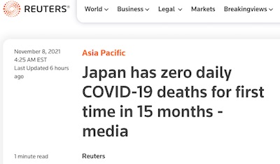 Reuters Japan: First day of 0 COVID-19 deaths in last 15 months