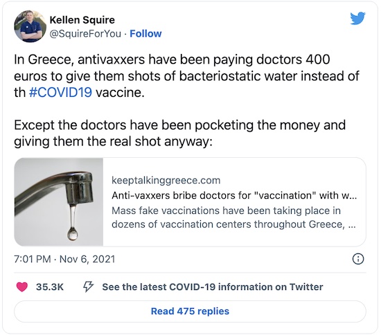 Squire @ Twitter: Greeks bribed for fake vax, got real thing