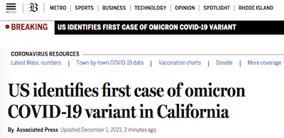 Boston Globe: first Omicron case in US found in California