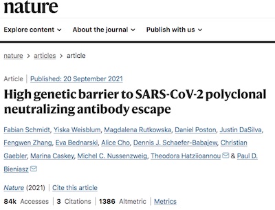 Nature: High genetic barrier to SARS-CoV2 escape from polyclonal antibodies