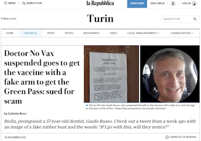 la Repubblica: Dr No Vax and the rubber arm