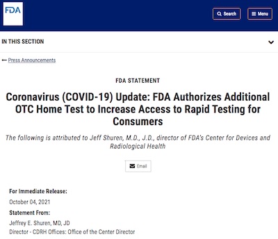 FDA approval of ACON Laboratories Flowflex COVID-19 Antigen Home Test