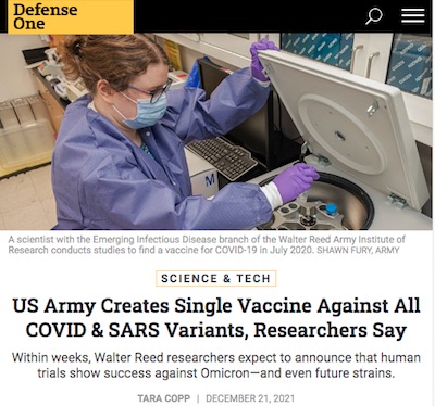 Copp @ DefenseOne: Army efforts toward pan-coronavirus vaccine