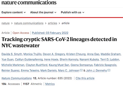 Smyth @ NatComm: Cryptic SARS-CoV2 sequences in NYC wastewater