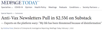 Fiore @ Medpage Today: Antivaxxers, Substack, and Money