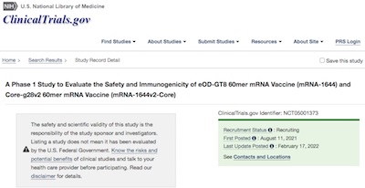 ClinicalTrials.gov: Vaccine trial NCT05001373 for HIV