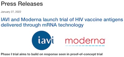 IAVI: press release about Phase I HIV vaccine trial with Moderna