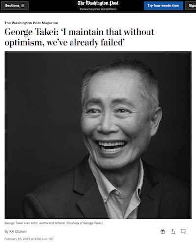 George Takei @ WaPo: Without optimism, we have already failed