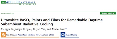 Li, et al. @ Appl Matl & Interfaces: Ultrawhite BaSO4 paint for subambient radiative cooling