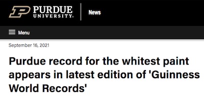 Purdue News: Record for whitest paint in Guinness book