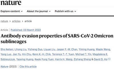 Iketani, et al. @ Nature: Omicron sublineages and antibody evasion