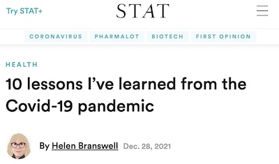 Branswell @ STAT: 2021 year-end reflections on lessons of COVID-19