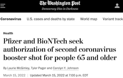 McGinley, Pager, & Johnson @ WaPo: Pfizer & BioNTech seek 2nd booster for over 65s