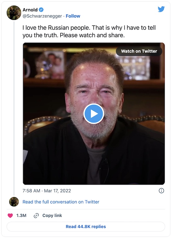 Schwarzenegger @ Twitter: Telling truth to the Russian people