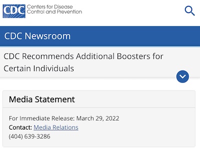 CDC Media Statement: Recommends boosters