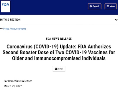 FDA News Release: Approval of 2nd booster for elders & immunocompromised