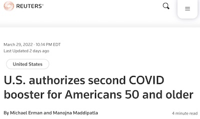 Reuters: US authorizes 2nd booster for elders