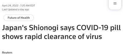 Reuters: Shionogi COVID-19 pill shows rapid virus clearance