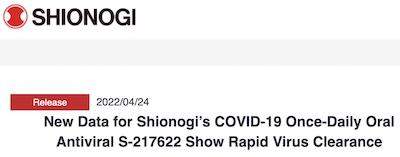 Shionogi: S-217622 shows rapid virus clearance