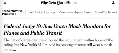 Savage & Murphy @ NYT: Lack of COVID danger as excuse to strike down mask mandates