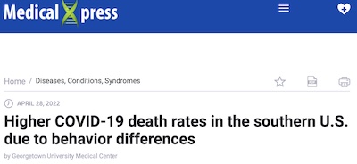 Med Xpress: Georgetown study shows excess COVID-19 deaths in south due to behavior