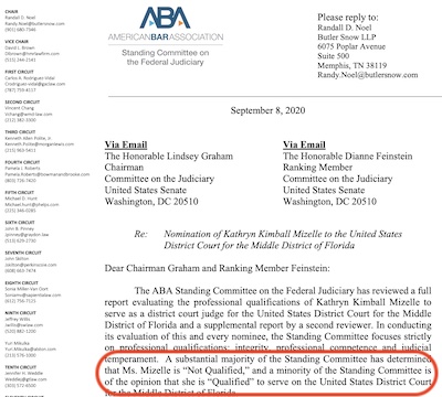 Noel @ ABA: Official letter documenting Mizelle is not qualified to be a federal judge