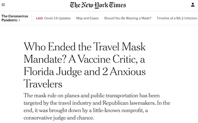 Murphy & Savage @ NYT: Who ended the travel mask mandate?