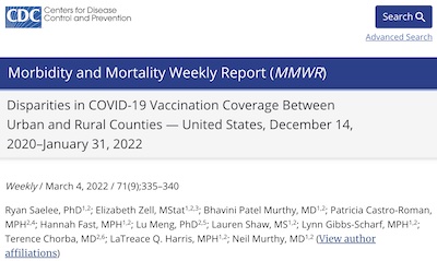 Saelee, et al. @ CDC MMWR: Rural vs urban county vaccine uptake