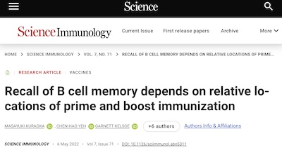 Kuraoka et al. @ Sci Immunol: Recall of B cell memory better with same arm