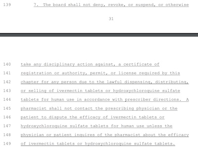 MO HB2149: Gag order on pharmacists in re ivermectin and hydroxychloroquine