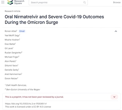 Arbel, et al.: Paxlovid results in Israel