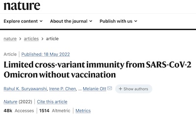 Suryawanshi, et al. @ Nature: Omicron infection gives little cross-variant immunity