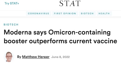 Herper @ STAT News: Moderna Omicron-combo vax outperforms current