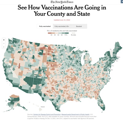 NYT Data Journalism: US vax rates by county, 2022-Jun-15