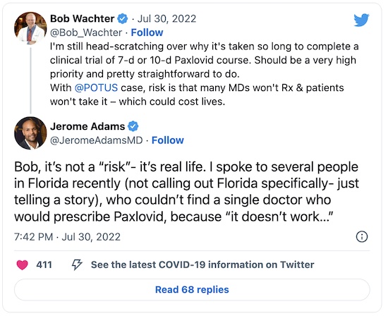 Wachter & Adams @ Twitter: Docs not prescribing paxlovid due to misinformation