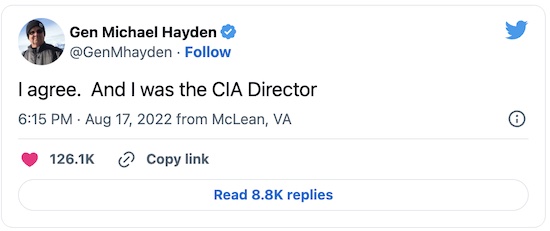 Gen Michael Hayden @ Twitter: Fmr CIA director agrees authoritarian cops are threat to US