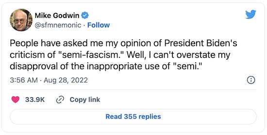 Godwin @ Twitter: Disapprove of 'semi' in 'semi-fascist' to describe Trump