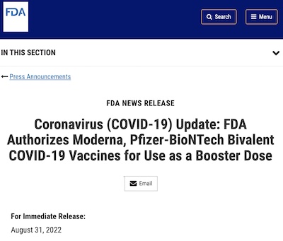 FDA: EUA of bivalent classic/Omicron COVID-19 vaccine boosters