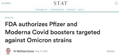 Herper @ STAT News: FDA EUA's bivalent classic/Omicron COVID-19 vaccine boosters
