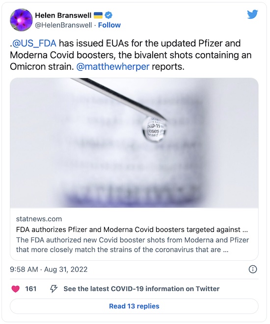 Branswell @ Twitter: FDA EUA's bivalent vaccines