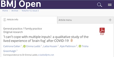 Callan, et al. @ BMJ: the lived experience of post-COVID brain fog