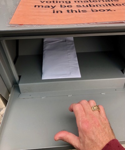 Your humble Weekend Editor dropping off his 2022 mid-term ballot at the town clerk's dropbox