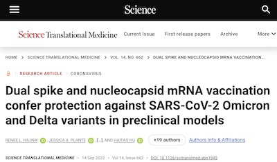Hajnik, et al. @ SciTranslMed: Spike/nucleocapsid mRNA vax for variant protection