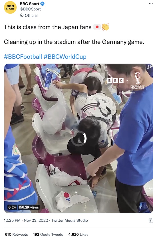 BBC Sport @ Twitter: Japanese fans clean up stadium after game with Germany
