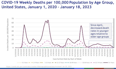 Scobie @ CDC: COVID-19 weekly death rates stratified by age