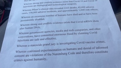 Hudak & Wirtz @ WINK News: Close-up of partial text of COVID-19 vaccine ban resolution