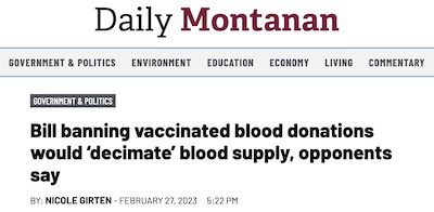 Girten @ Daily Montanan: Bill to ban blood donation by vaccinated