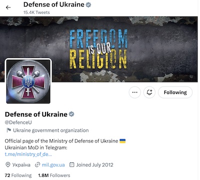 Ukrainian Ministry of Defence: Twitter Account